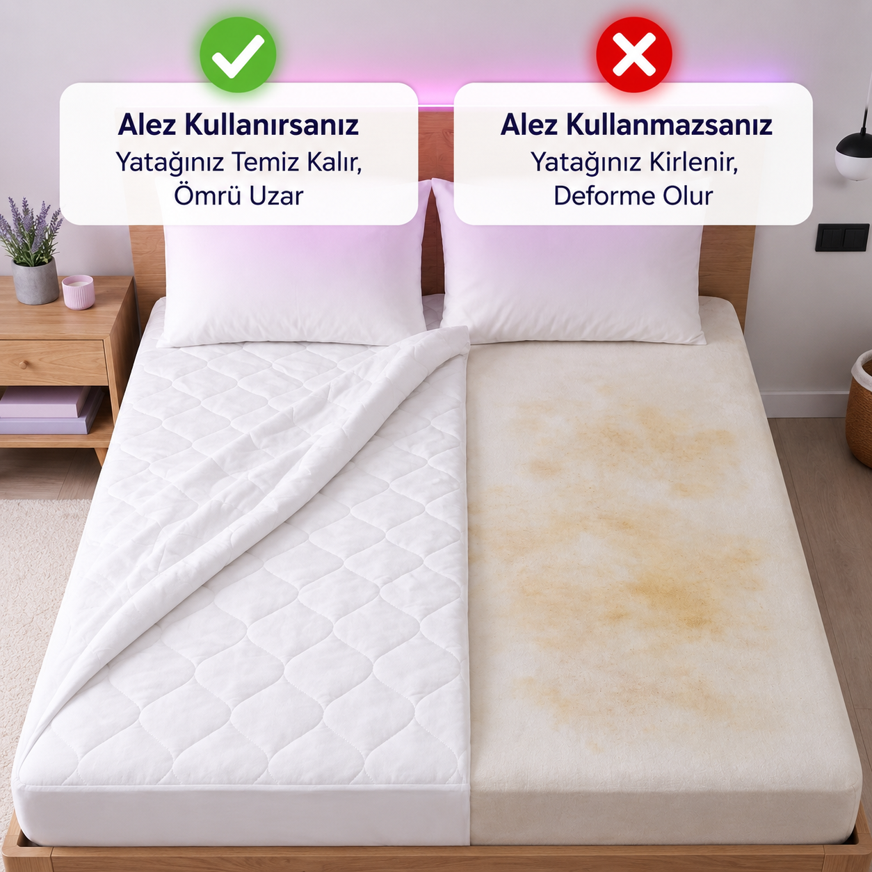 Mamaliahome Premium Sıvı Geçirmez Yatak Koruyucu Alez | Ultra Sessiz, Nefes Alan, Full Kenar Lastikli Mikrofiber