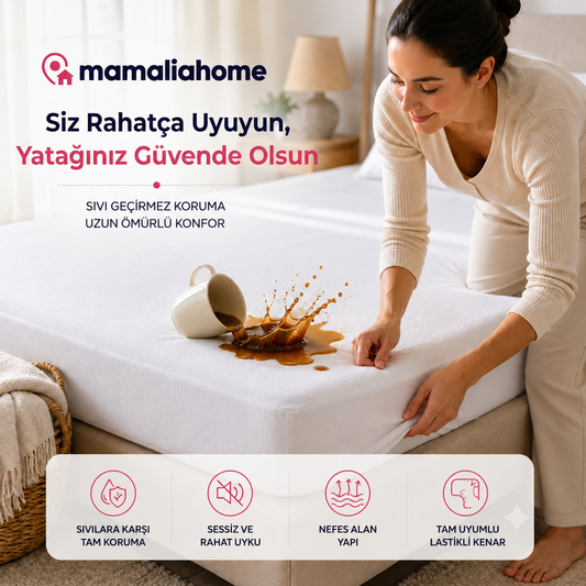 Mamaliahome Premium Sıvı Geçirmez Yatak Koruyucu Alez | Ultra Sessiz, Nefes Alan, Full Kenar Lastikli Mikrofiber