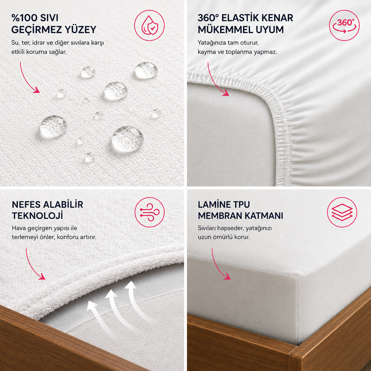Mamaliahome Premium Sıvı Geçirmez Yatak Koruyucu Alez | Ultra Sessiz, Nefes Alan, Full Kenar Lastikli Mikrofiber