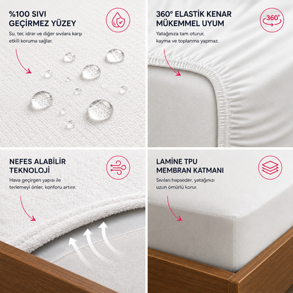 Mamaliahome Premium Sıvı Geçirmez Yatak Koruyucu Alez | Ultra Sessiz, Nefes Alan, Full Kenar Lastikli Mikrofiber
