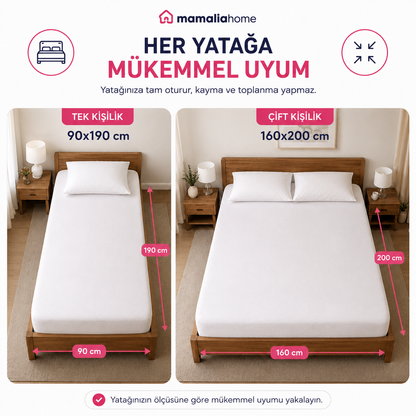 Mamaliahome Premium Sıvı Geçirmez Yatak Koruyucu Alez | Ultra Sessiz, Nefes Alan, Full Kenar Lastikli Mikrofiber